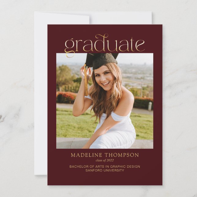 Red Minimalist Classy Photo Collage Graduation Invitation (Front)