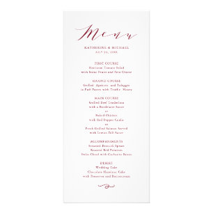 Red Minimalist Dainty Script Wedding Menu Card