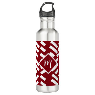 Red Minimalist Diagonal Striped Pattern, Monogram 710 Ml Water Bottle