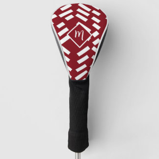 Red Minimalist Diagonal Striped Pattern, Monogram Golf Head Cover