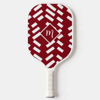 Red Minimalist Diagonal Striped Pattern, Monogram Pickleball Paddle
