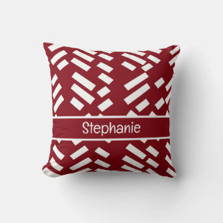 Red Minimalist Diagonal Striped Pattern With Name Throw Pillow