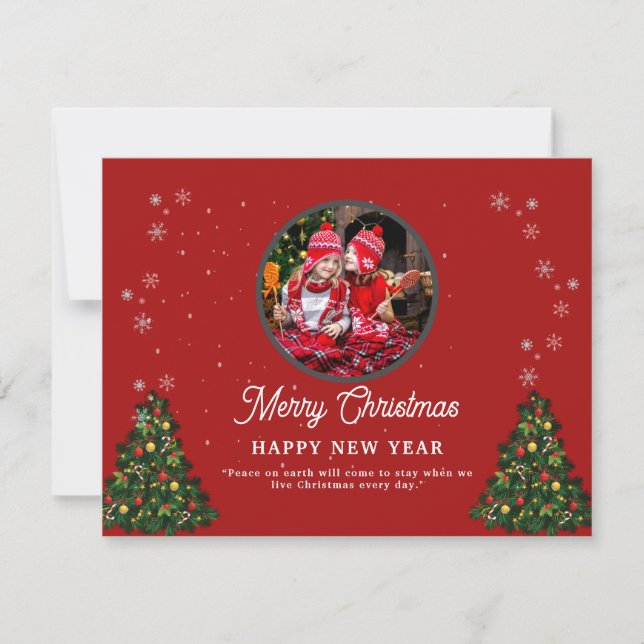 Red Minimalist Merry Christmas Happy New Year  Holiday Card (Front)