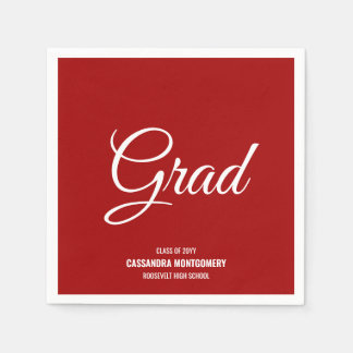 Red Minimalist Modern Graduation Party Napkin