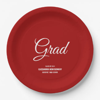 Red Minimalist Modern Graduation Party Paper Plate