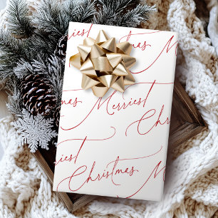 Red Minimalist Modern Script Merriest Christmas Wrapping Paper