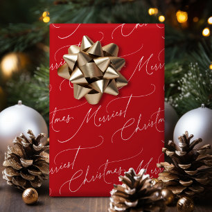 Red Minimalist Modern Script Merriest Christmas Wrapping Paper