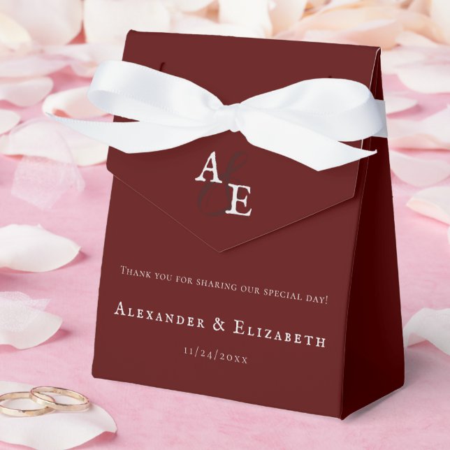 Red Minimalist Monogram Wedding Favor Box (Wedding)