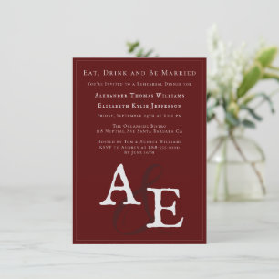 Red Minimalist Monogram Wedding Rehearsal Dinner Invitation
