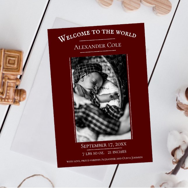 Red Minimalist Photo Birth Announcement (Red Minimalist Photo Birth Announcement)