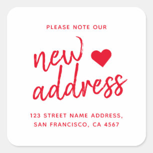 Red Minimalist Please Note Our New Address Square Sticker