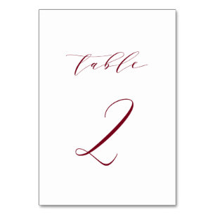 Red Minimalist Script Wedding Table Number 2