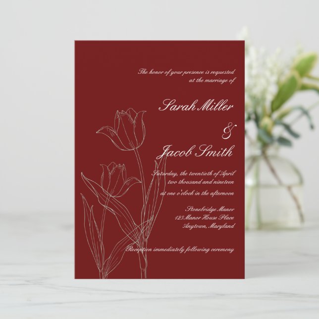Red Minimalist Tulip Wedding Invitation (Standing Front)