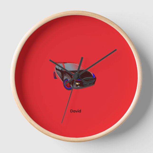Red Minimalistic Custom Photo Name Personalized  Clock (Front)