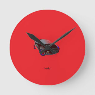 Red Minimalistic Custom Photo Name Personalized Round Clock