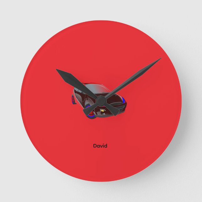 Red Minimalistic Custom Photo Name Personalized  Round Clock (Front)