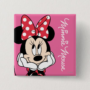 Red Minnie   Head in Hands 2 Inch Square Button