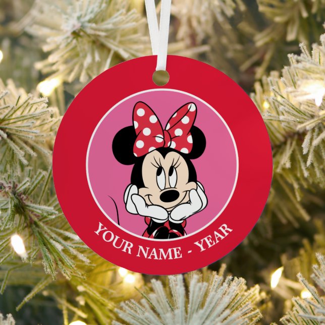 Red Minnie | Head in Hands Add Your Name Metal Ornament (Insitu)