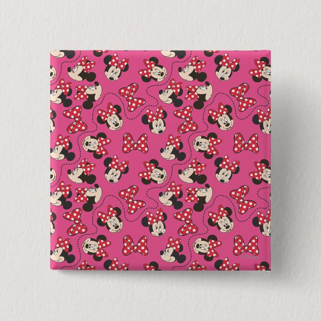 Red Minnie | Pink Pattern 2 Inch Square Button (Front)