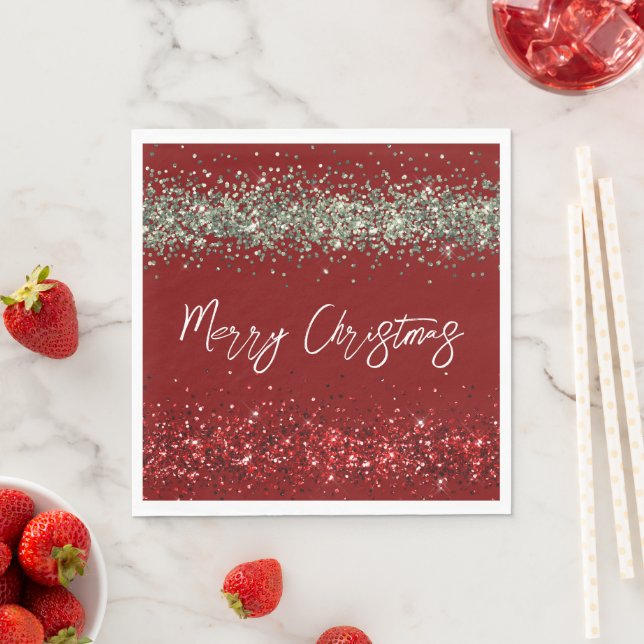 Red Mint Green Glitter Sparkle Christmas Napkin (Insitu)