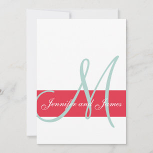 Red, Mint Green Monogram Names Simple Wedding Invitation