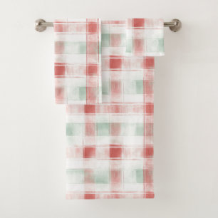 Red Mint Peppermint Mocha Plaid Stripes Christmas Bath Towel Set
