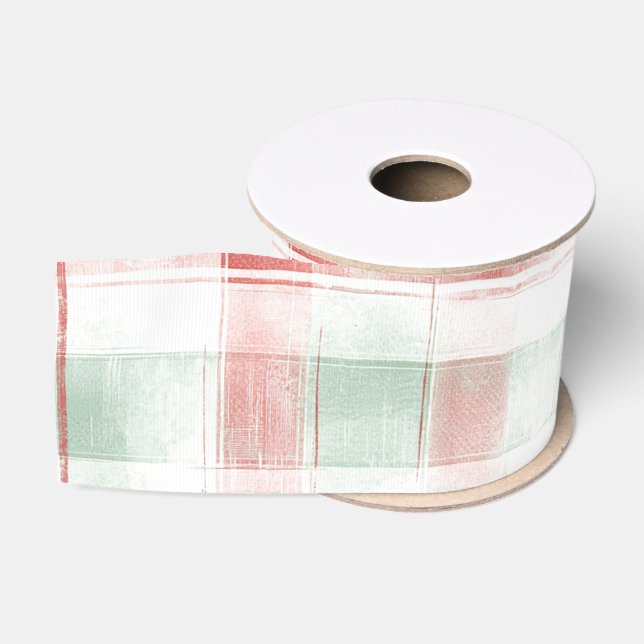 Red Mint Peppermint Mocha Plaid Stripes Christmas Grosgrain Ribbon (Spool)