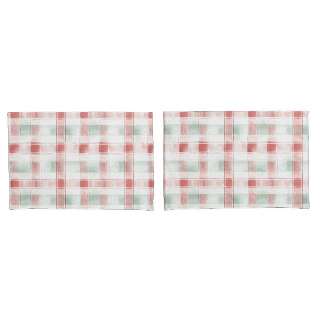 Red Mint Peppermint Mocha Plaid Stripes Christmas Pillowcase (Front-Set)