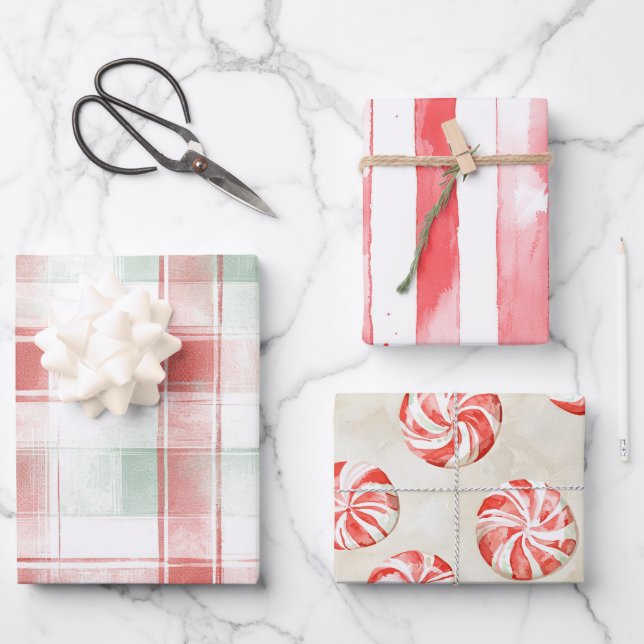 Red Mint White Peppermint Mocha Christmas   Wrapping Paper Sheet (Front)