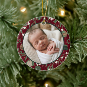 Red Mistletoe Baby's 1st Xmas Photo & Custom Ceramic Ornament