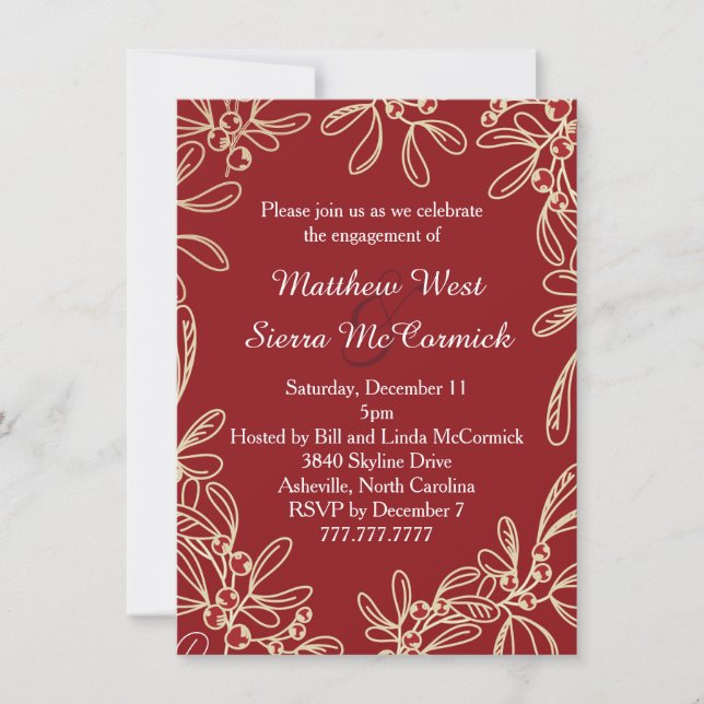 Red Mistletoe Holiday Engagement Party Invitation (Front)