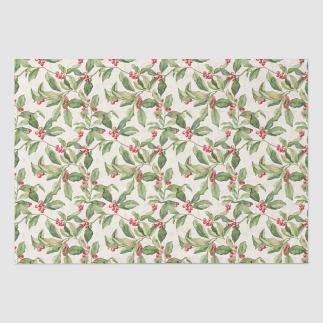 Red Mistletoe Vintage Christmas Tissue Paper (Front)