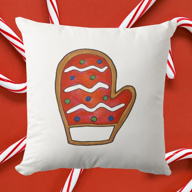 Red Mitten Christmas Sugar Cookie Holiday Baking Throw Pillow (Mitten pillow)
