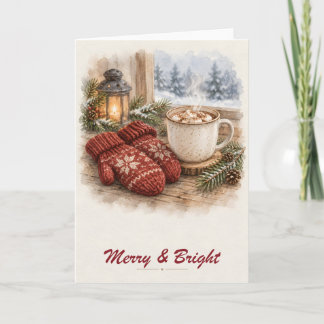 Red Mittens and Cocoa Merry & Bright Folded Card