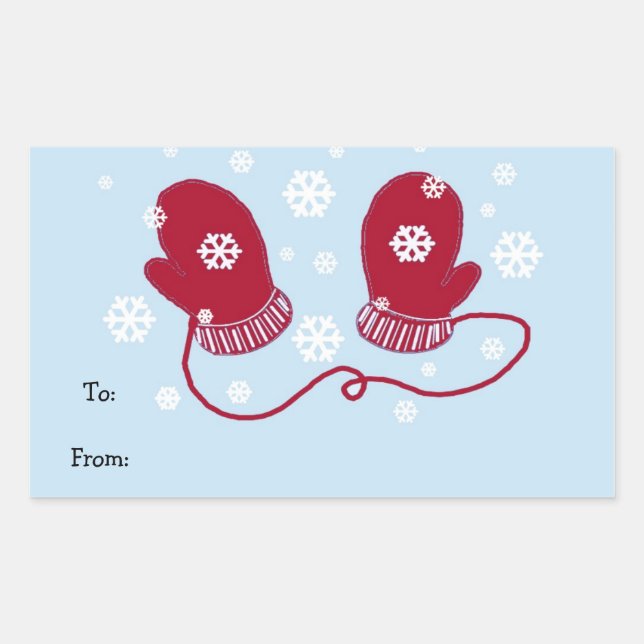 Red Mittens and Snowflakes Sticker (Front)