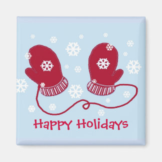 Red Mittens - Happy Holidays Magnet