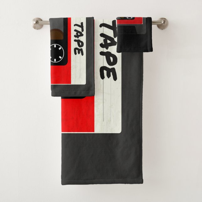 Red Mix Tape - 80s And 90s Retro Inspired Gift Bath Towel Set (Insitu)