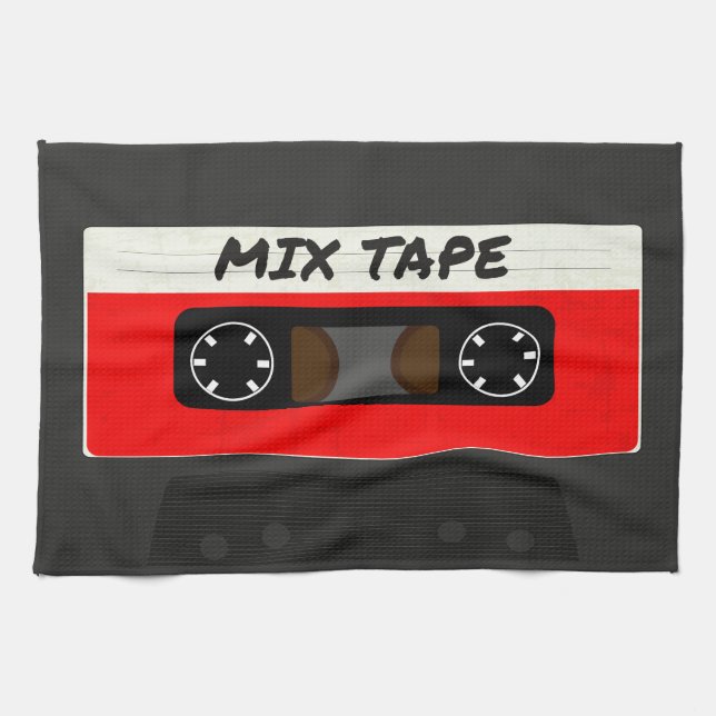 Red Mix Tape - 80s And 90s Retro Inspired Gift Kitchen Towel (Horizontal)