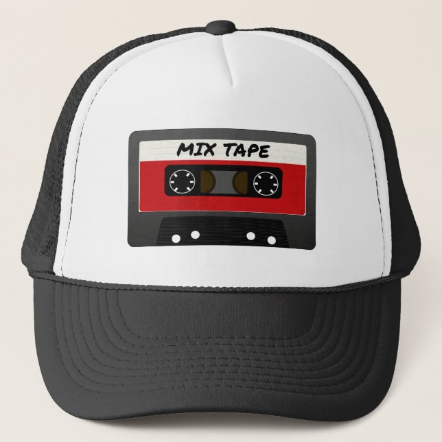 Red Mix Tape - 80s And 90s Retro Inspired Gift Trucker Hat (Front)