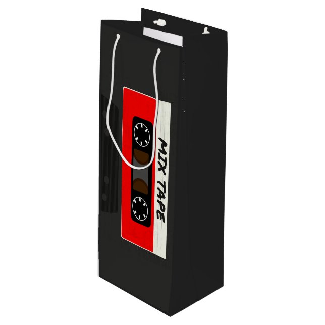 Red Mix Tape - 80s And 90s Retro Inspired Gift Wine Gift Bag (Front Angled)