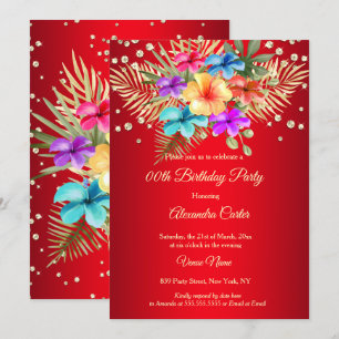 Red Mixed Colour Yellow gold palms floral Birthday Invitation