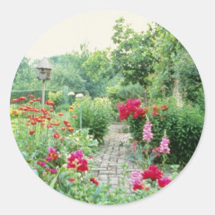Red Mixed Cottage Garden - Peony, Pyrethrum, Alliu Classic Round Sticker