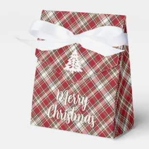 Red, Mocha & Cream Plaid - Merry Christmas + Tree Favor Box