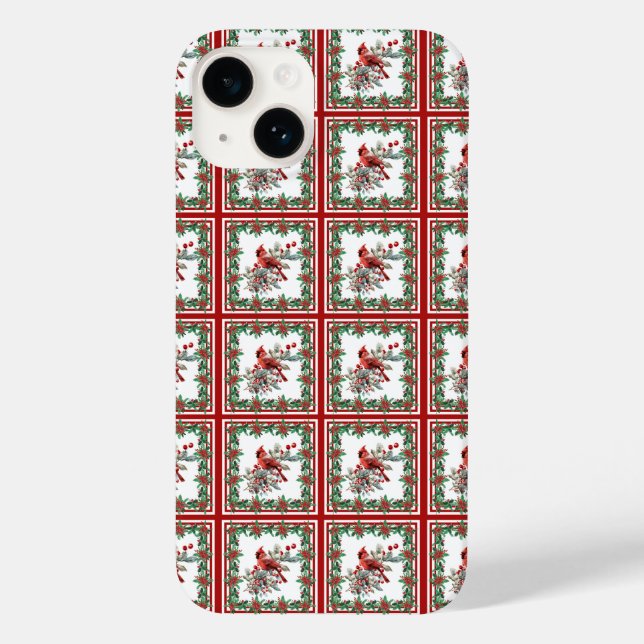 Red Mockingbird Poinsettia Borders Red Case-Mate iPhone Case (Back)