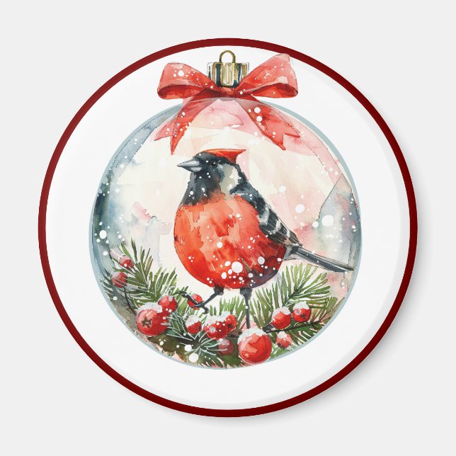 Red Mockingbird Winter Landscape Magnet (Front)