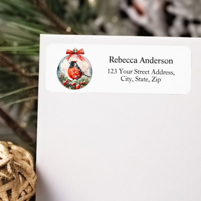 Red Mockingbird Winter Landscape Return Address (Creator Uploaded)