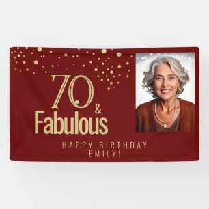 Red Modern 70 and Fabulous Birthday Photo Banner