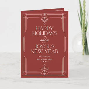 Red Modern Art Deco Happy Holidays Photo Holiday Card
