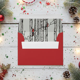 Red Modern Birch Trees and Cardinal Birds Envelope