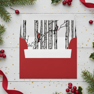 Red Modern Birch Trees and Cardinal Birds Envelope